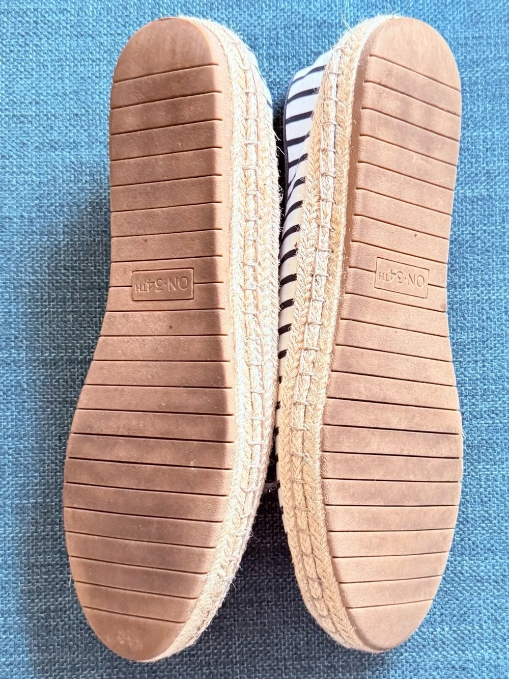 Striped Navy and White Slip-On Espadrilles with Crystal Bow